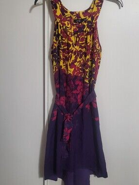 Apt. 9 Yellow, Purple & Pink Floral Tie-Waist Dress